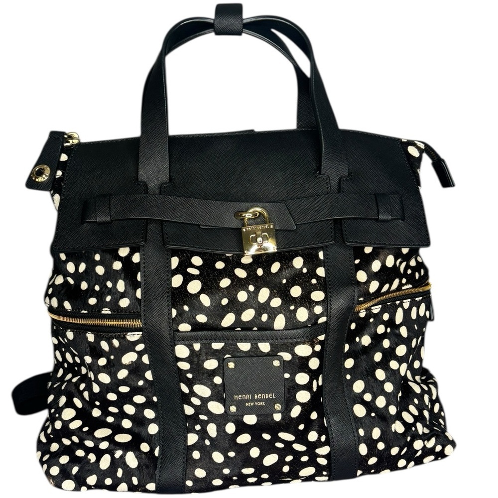 henri bendel Black and White Polka Dot Backpack Tote with Gold Hardware